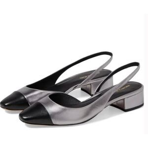 Veronica Beard Women's Cecile Slingback Sandals Metallic Black Sz 7 NIB 398